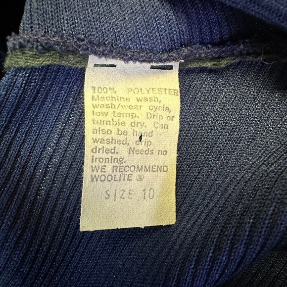 VINTAGE Retro Knit MAXI Dress Sleeveless Turtleneck Blue Yellow Chevron‎ Striped - Picture 4 of 5